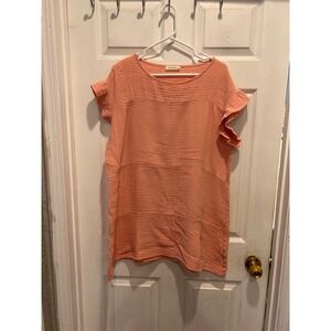 STARK X Women Pink Peach Cotton Gauze Ruffle Short Sleeve Top Dress Made in USA